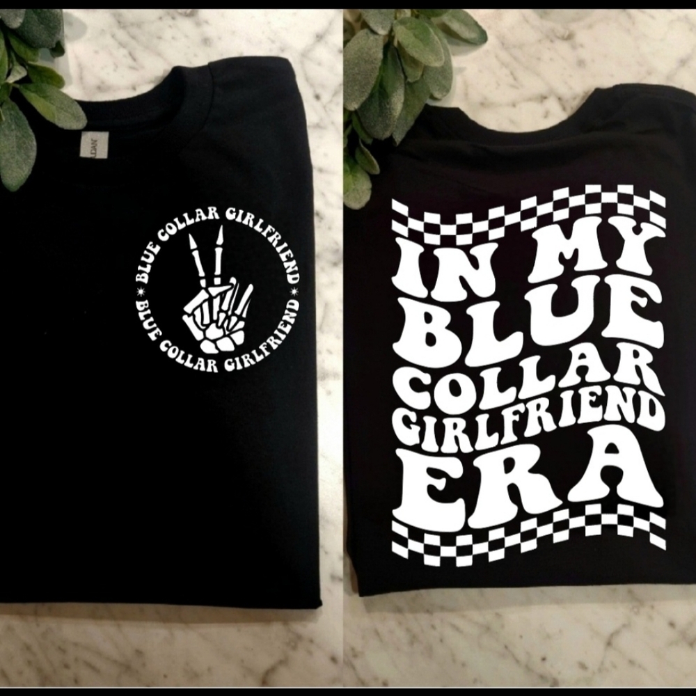 Blue collar girlfriend shirt cute popular trending retro black white checkered